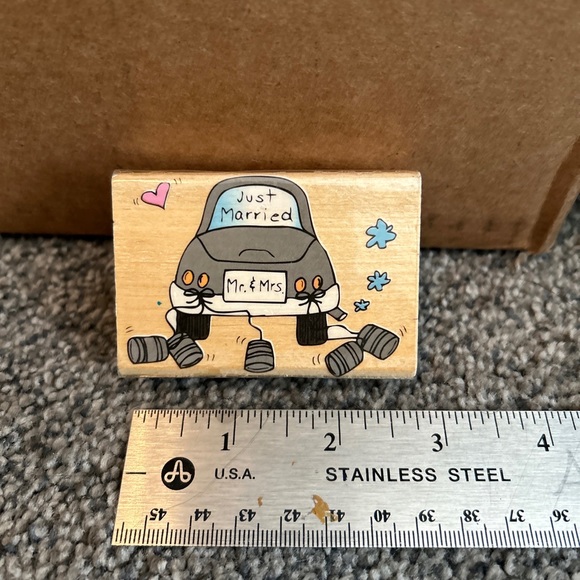 JUST MARRIED MR MRS CAR CANS VINTAGE RUBBER STAMP WESTWATER ENT.CREAKYATTIC - Picture 6 of 8